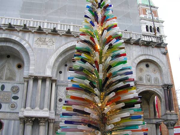 Murano glass tree in front of St Mark's Basilica, Venice