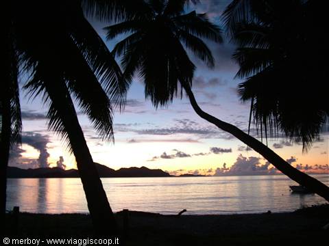 La Digue - Sunset over Praslin