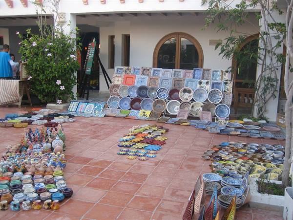 Small market of Tunisian products in the village courtyard