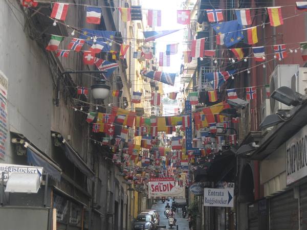 Alley decked with flags