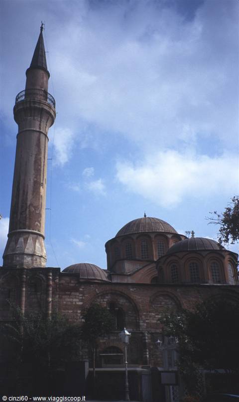 Minaret and brick domes of the Kariye Mosque in Istanbul