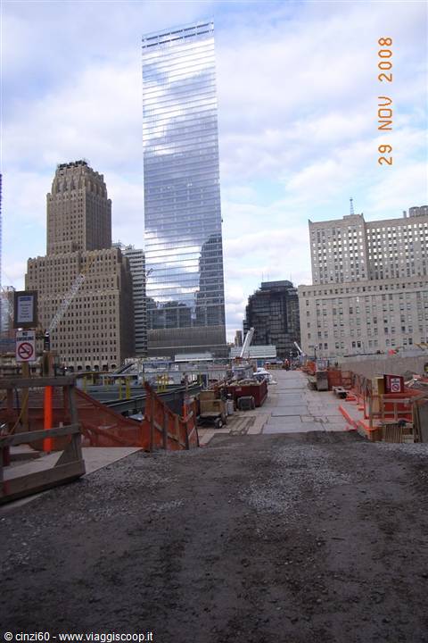Freedom Tower construction site at Ground Zero, New York, skyscraper rising among cranes