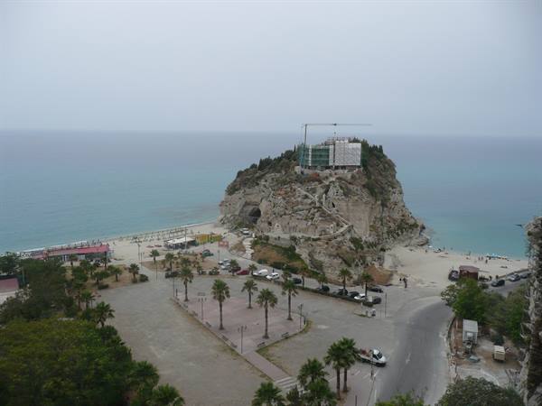 Tropea, Santa Maria dell'Isola sanctuary on the rock above the beach