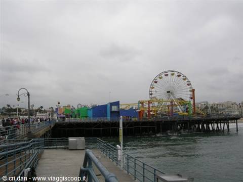 The colorful Ferris wheel on Santa Monica Pier above the ocean