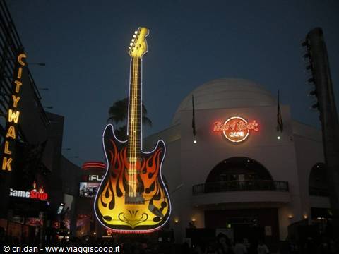 Universal CityWalk Los Angeles: giant neon guitar beside the Hard Rock Cafe