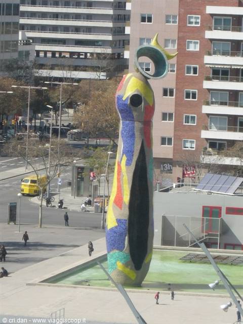 Miró's mosaic sculpture Dona i Ocell in Joan Miró Park, Barcelona