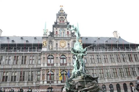 Brabo fountain in front of Antwerp's Renaissance City Hall