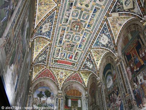 Frescoed vaulted ceiling inside the Piccolomini Library, Siena Cathedral