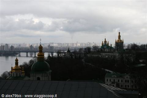 Golden domes of Kyiv Pechersk Lavra above the Dnipro river