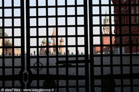 St Basil's Cathedral seen through the iron gate of Red Square
