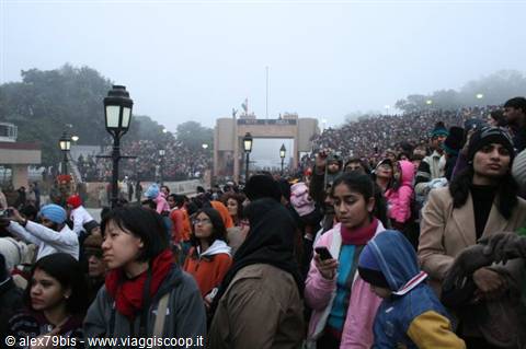Crowd in the fog at the Wagah border ceremony
