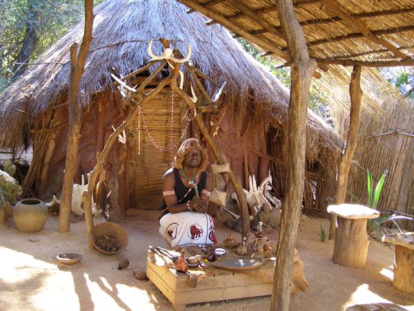 The witch doctor in the Shangana village