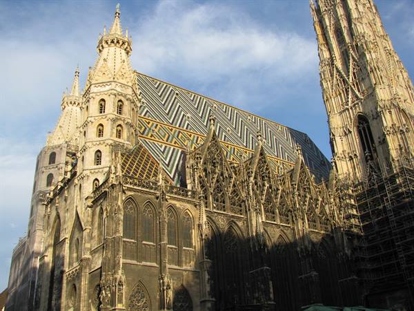 St. Stephen's Cathedral in Vienna, glazed tile roof and Gothic spires