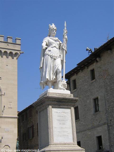 Marble Statue of Liberty holding spear and crown, in San Marino