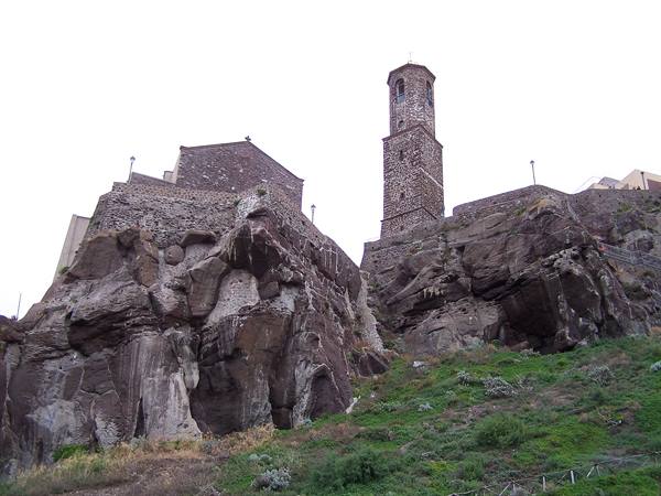 Stone bell tower and church atop the rock, Castelsardo