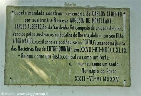 Stone plaque commemorating King Charles Albert, Capela de Carlos Alberto, Porto