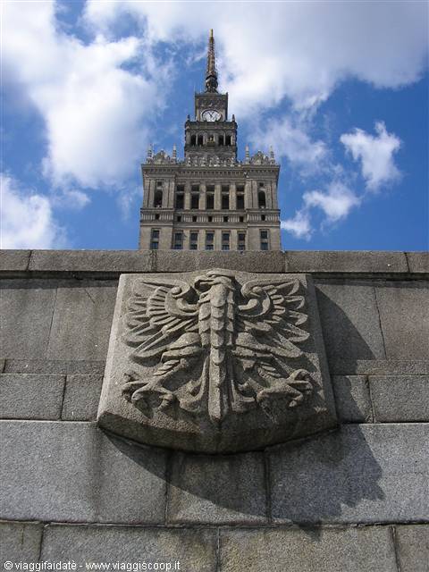 Stone-carved eagle in front of the Palace of Culture and Science in Warsaw