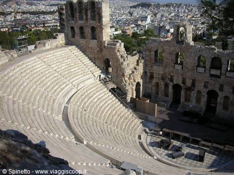 The Odeon of Herodes Atticus in Athens, marble seating in morning light