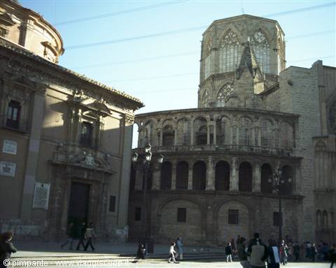 Plaza de la Virgen, Valencia Cathedral's gothic tower rising above stone arcades