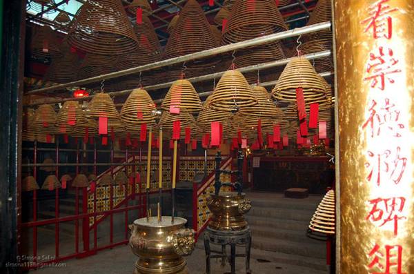 incense spirals hanging from the ceiling