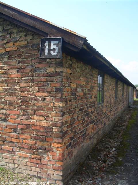 Brick barrack marked with number 15, at Auschwitz