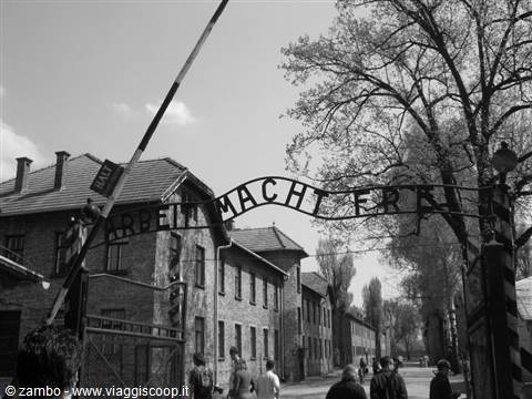 The Arbeit Macht Frei gate at the entrance of Auschwitz