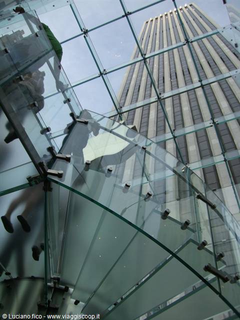 Glass spiral staircase inside the Fifth Avenue Apple Store, New York