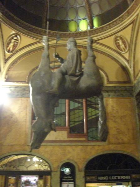 The upside-down horse in the Lucerna passage