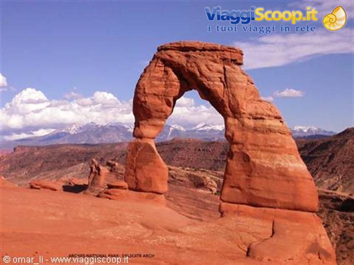 Delicate Arch with the La Sal Mountains in the background