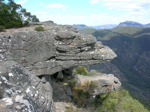 The Balconies, Grampians: sandstone cliff jutting over wooded valley