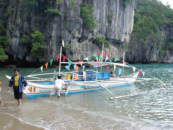 The beach where you land to go to the underground river