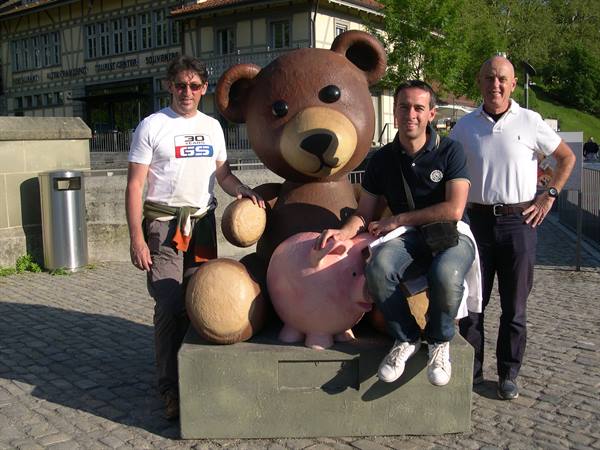 FROM LEFT, ROBERTO, THE BEAR OF BERN, CLAUDIO AND LUCIANO