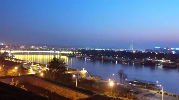 Novi Sad: illuminated bridge over the Danube at night