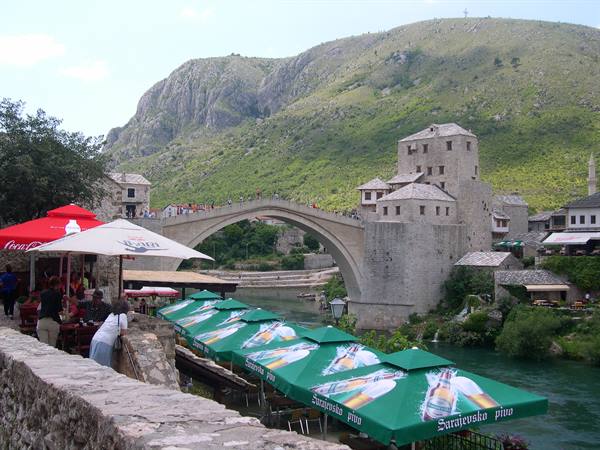 PANORAMA OF MOSTAR, AND IN THE BACKGROUND THE HILL STILL FULL OF MINES