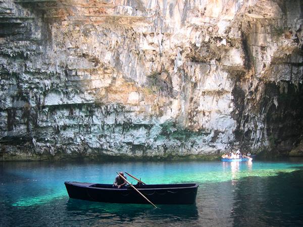 THE SPLENDID UNDERGROUND LAKE OF MELISSANI SEEN FROM OUR BOAT
