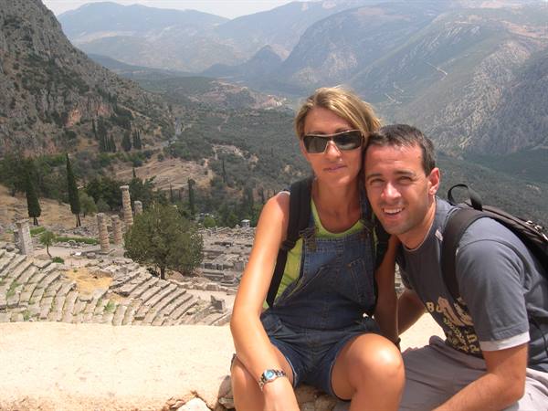 CLAUDIO AND VALENTINA ON THE CAVEA OF THE THEATRE OF DELPHI 