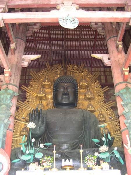 Great bronze Buddha at Todai-ji temple in Nara, golden halo