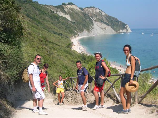 Hiking group on the trail down to the beach, Monte Conero