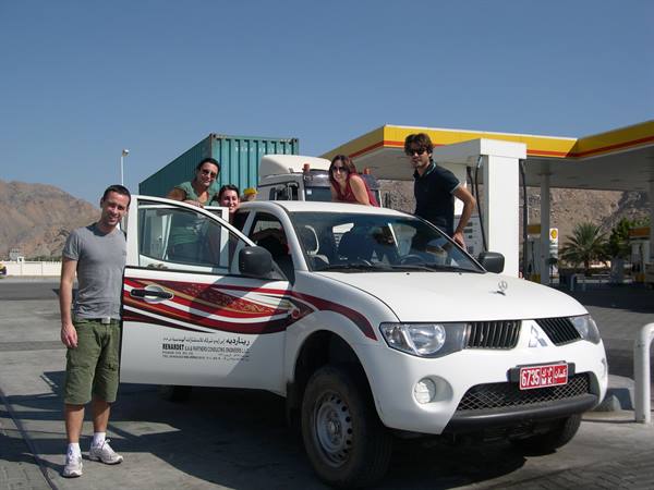 ALL ABOARD THE PICK UP TOWARDS WADI SHAB
