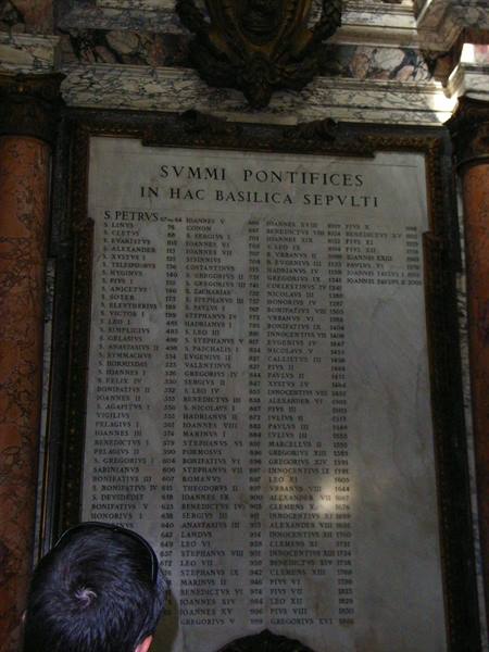 LIST OF POPES BURIED IN THE BASILICA