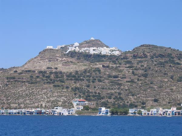 Chora up above and the village of Klima on the sea