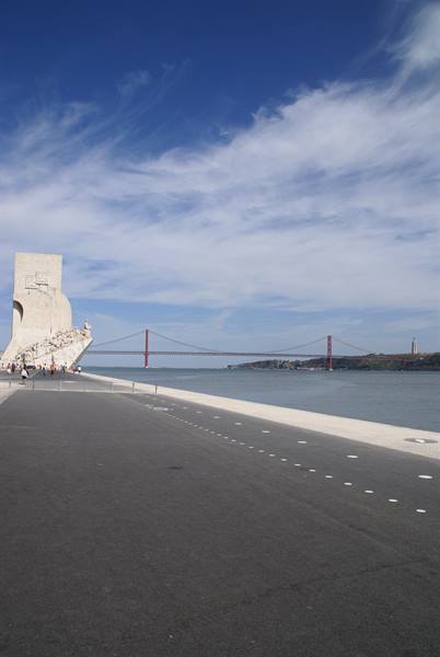 Monument to the Discoveries in Lisbon, 25 April bridge over the Tagus