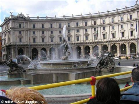 Fountain of the Naiads at Piazza della Repubblica, Rome, from a tourist bus