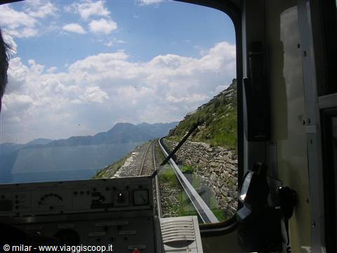 From the cab of the Monte Generoso rack railway, tracks above the lake