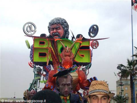 Carnival float in Viareggio with red heart and internet symbols