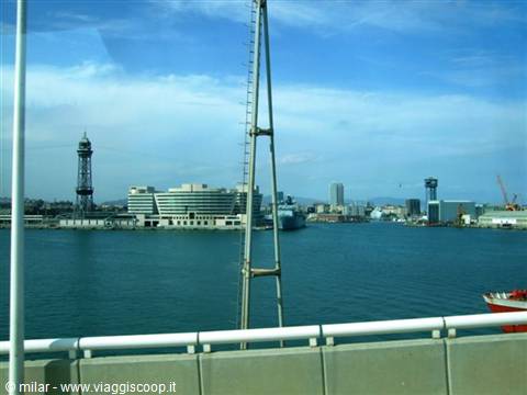 Barcelona harbor: Jaume I tower and World Trade Center seen from the water