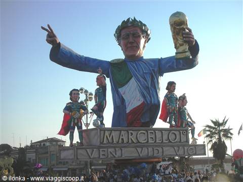 Carnival float of Lippi lifting the World Cup trophy in Viareggio