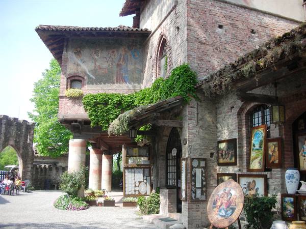 frescoes and shops near the square