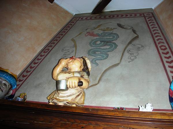 interior of restaurant, furnishings above the fireplace