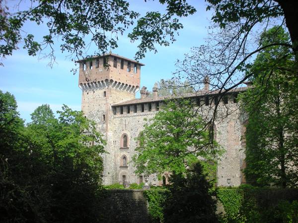view of the Visconti castle from the park